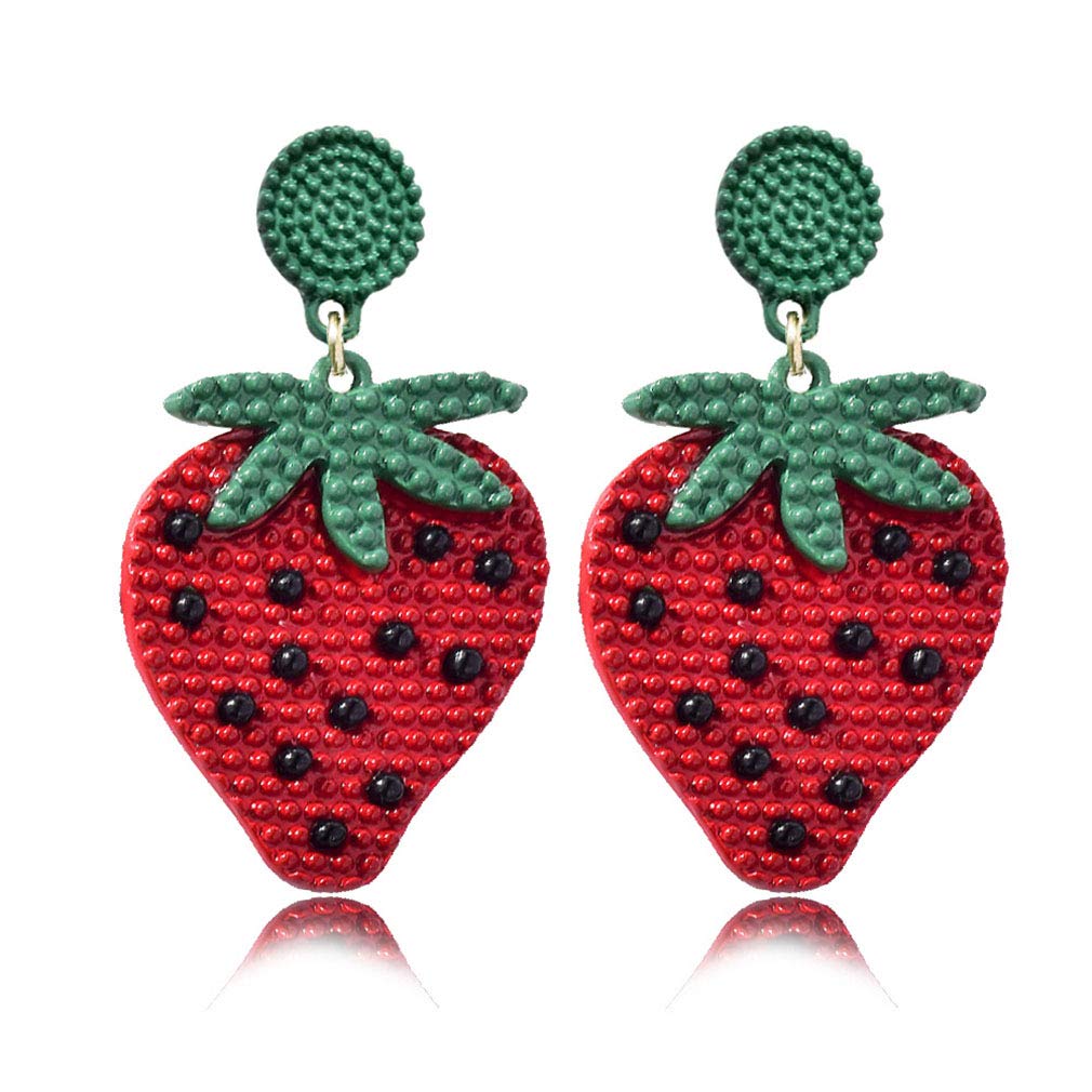 Stylish Red Strawberry Watermelon Beaded Dangle Earrings for Women - Bohemian Fruit Drop Earrings for Teens & Girls - Perfect for Summer Outfits, Beach Vacations & Boho Fashion