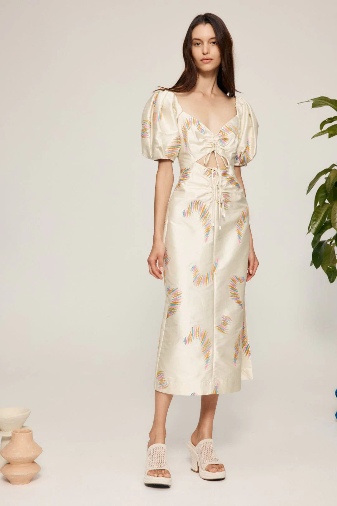 Embroidered Midi Dress for Women - Floral Summer Boho Dress with V-Neck & Short Sleeves - Perfect for Beach Vacations, Date Nights & Garden Parties