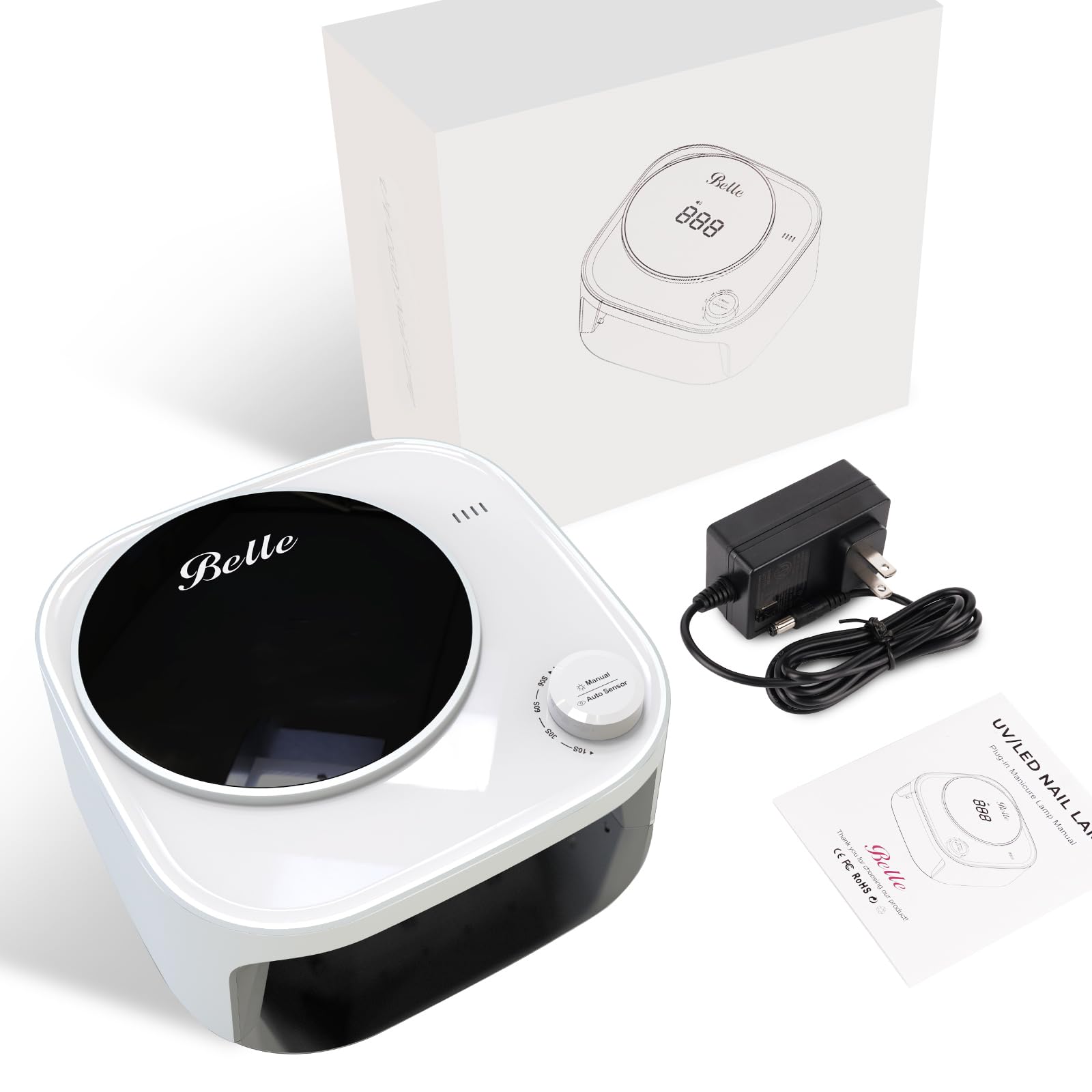 Belle UV LED Nail Lamp with 4 Timer Settings - Professional Salon Quality Gel Nail Dryer for Home Manicures & Pedicures - Perfect for DIY Nail Art, Gel Polish Curing & Nail Extensions