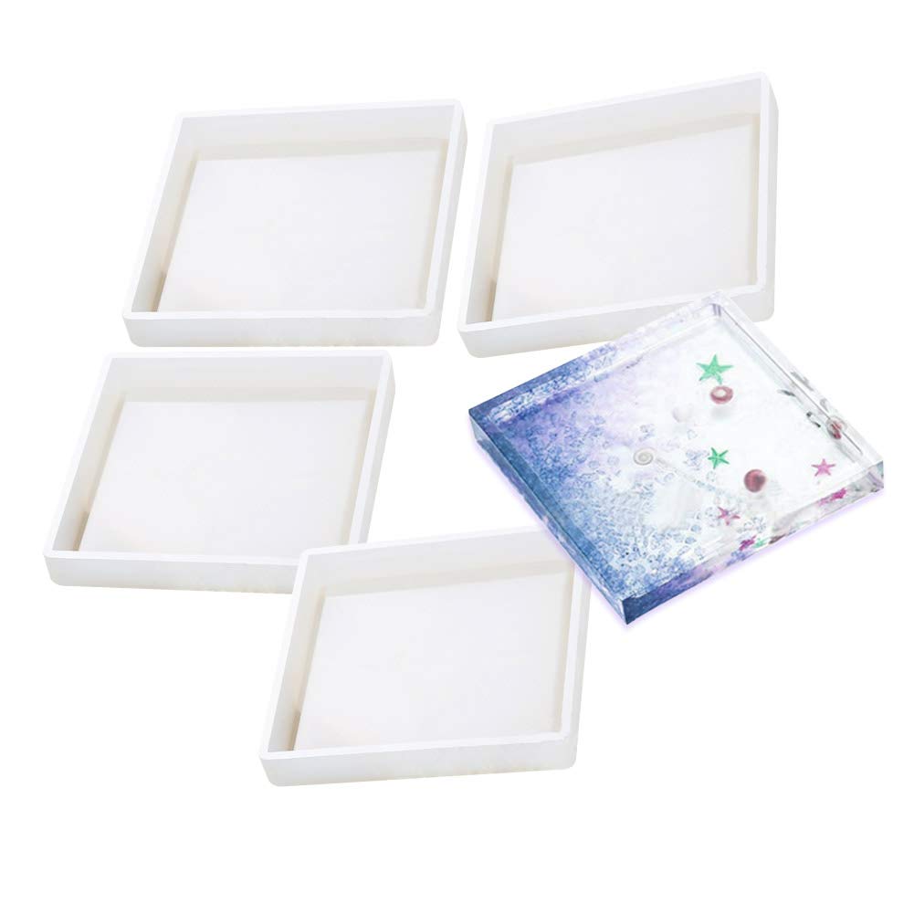 4 Pack DIY Silicone Coaster Molds - Square Epoxy Casting Molds for Resin, Concrete & Cement - Perfect for Home Decor, Craft Projects & DIY Gifts (6x6 Inches)