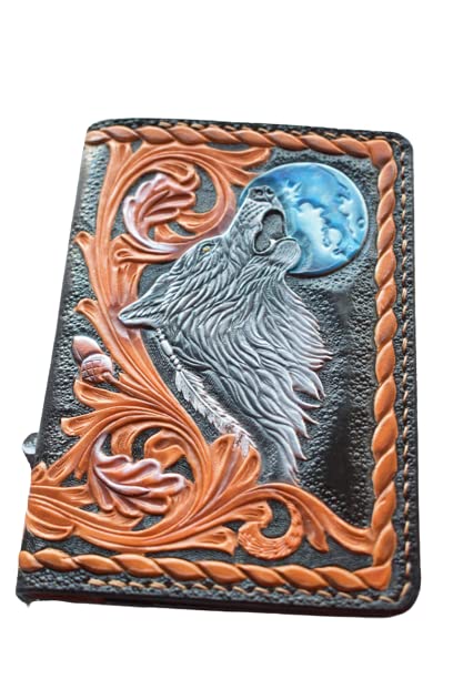 3D Genuine Leather Passport Holder - Hand-Carved & Hand-Painted Travel Wallet with Wolf Howling at Moon Design | Customizable Personalized Passport Cover for Men & Women | Perfect for International Travel, Business Trips & Gifts