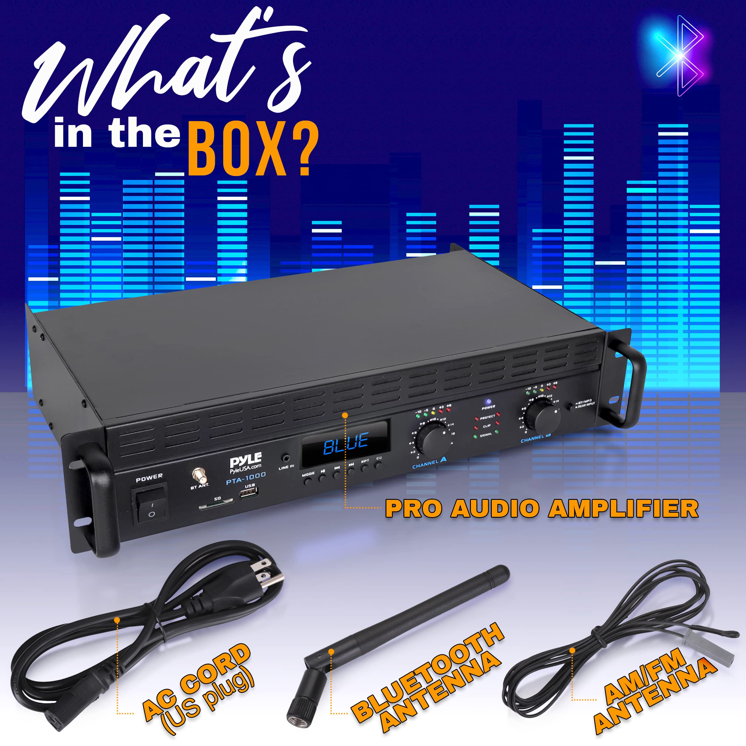 PyleUSA 2-Channel Bluetooth Power Amplifier 2000W - Professional Rack Mount Audio Amplifier with Wireless Stereo Receiver, TRS XLR Inputs, LCD Display, Bridge Mode & Cooling Fan - Perfect for Home Theater, DJ Setup, Live Sound & Entertainment Systems