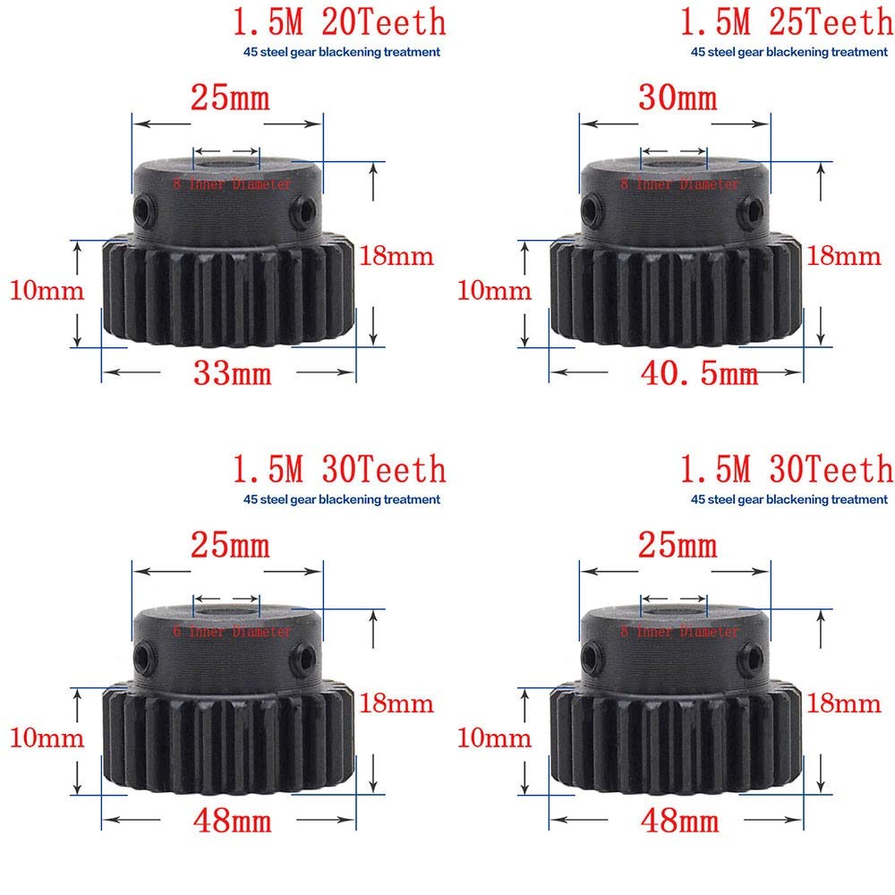 Tchaogr 1.5 Module Carbon Steel Spur Gear with Metal Boss - 12/15/20/25/30/35 Teeth - 5-8mm Inner Hole Pinion Gear for Robotics, CNC Machines, and DIY Projects (35T with 6mm Inner Hole)