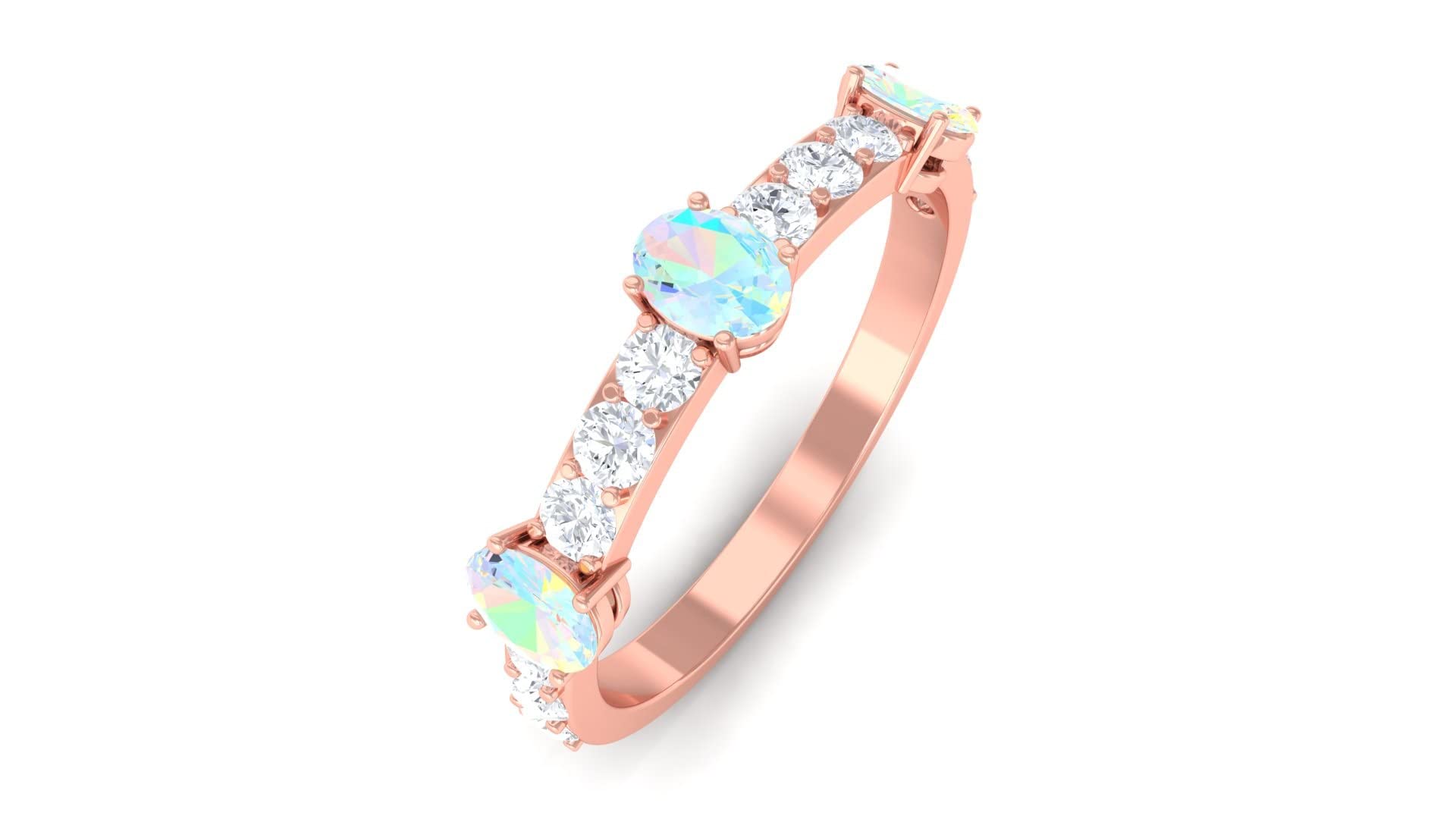 Ethiopian Opal & Moissanite Half Eternity Ring for Women - 14K Solid Gold Oval Opal Semi Eternity Wedding Band - Perfect for Engagement, Anniversary & Special Occasion Gifts