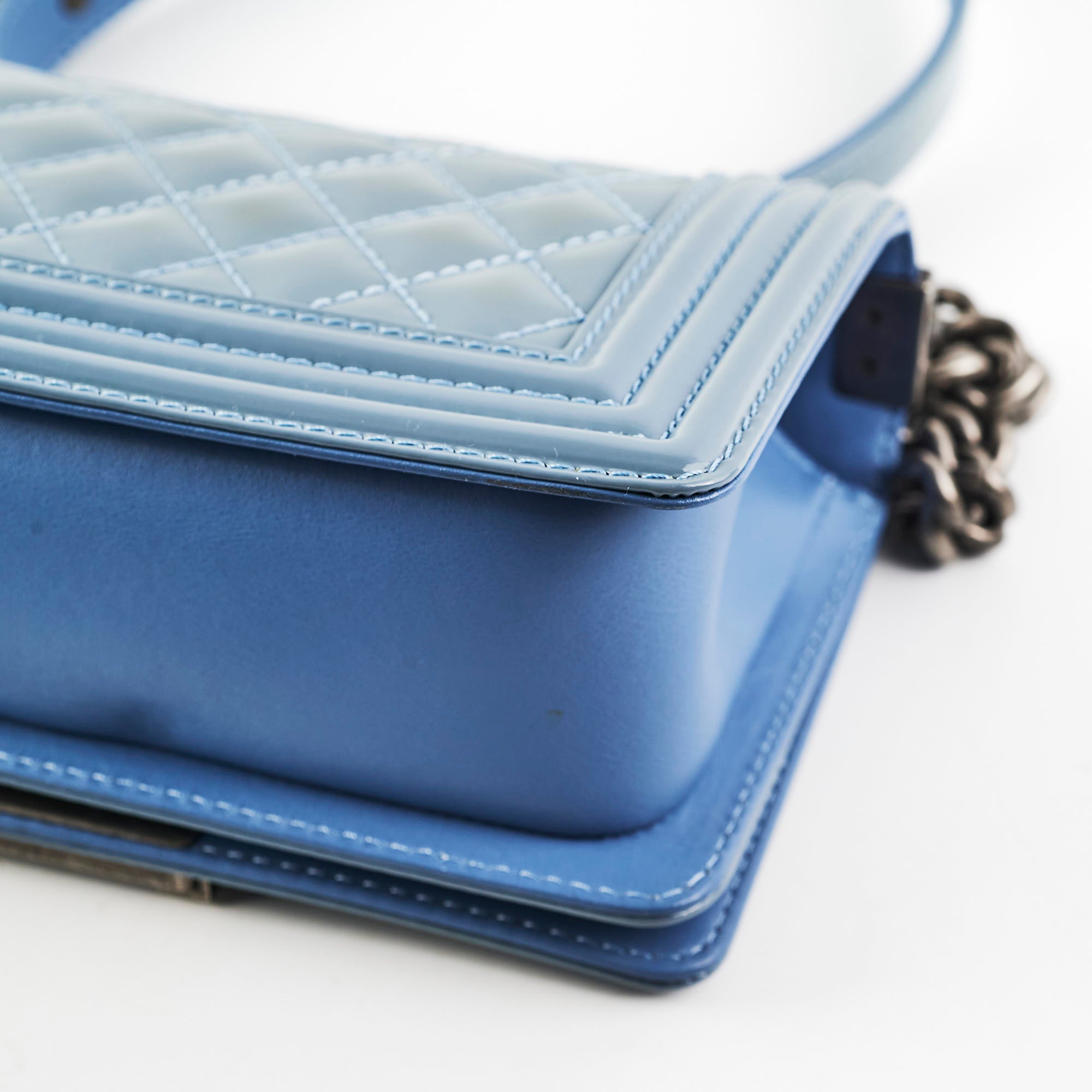 Chanel Small Boy Patent Blue Leather Shoulder Bag - Luxury Designer Handbag for Women, Perfect for Parties & Evening Events
