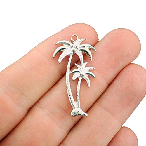 Bulk 20 Antique Silver Tone Palm Tree Charms SC7357 - Tropical Beach Jewelry for Necklaces, Bracelets & DIY Crafts
