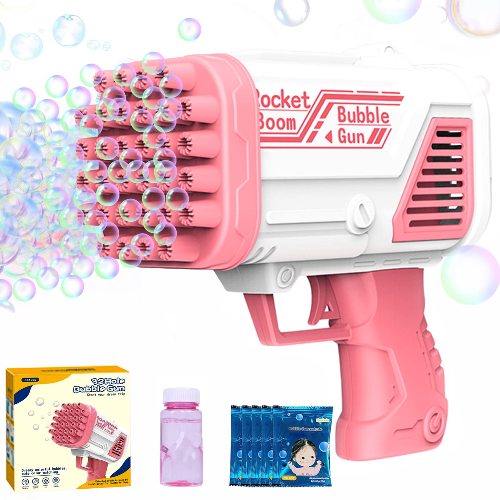 **32-Hole Rocket Bubble Gun for Kids - LED Bubble Blower Machine with Colorful Lights, Toddler Outdoor Toy for Summer, Birthday Party Favors & Gifts (Great for Backyard Play, Park Activities, and Beach Fun)**