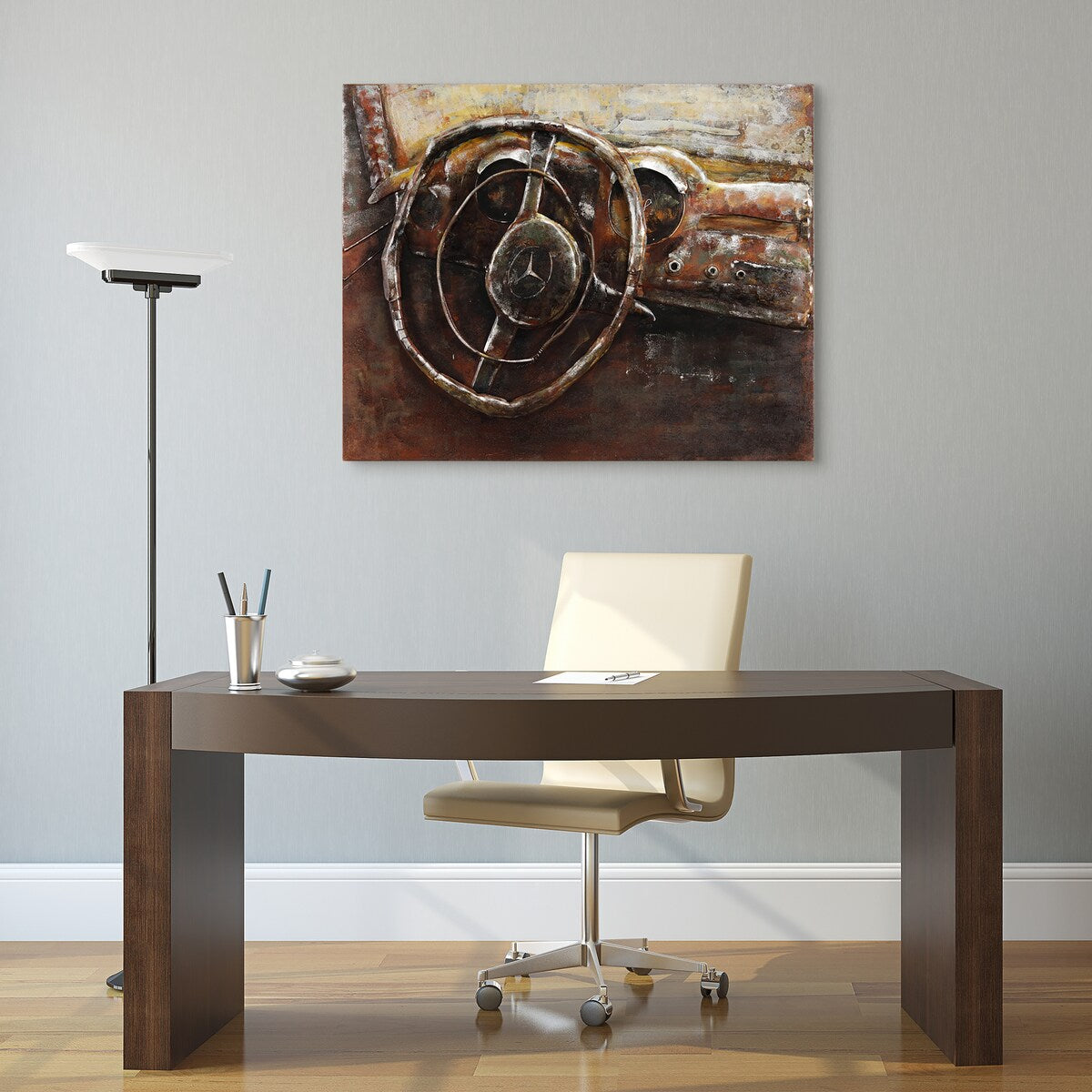 Benz Mixed Media Iron Hand-Painted 3D Wall Art - Modern Home Decor for Living Room, Bedroom & Office