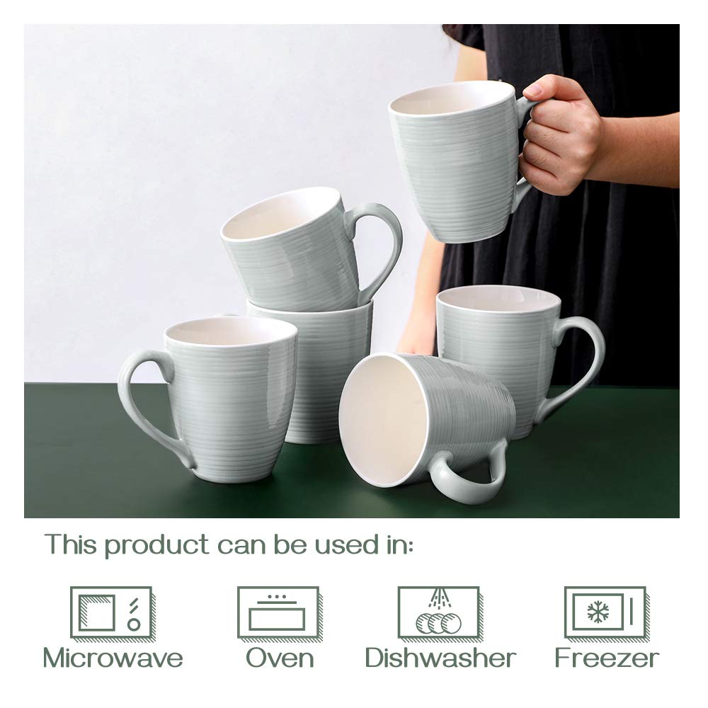 DOWAN 17 Oz Ceramic Coffee Mugs Set of 6 - Large Insulated Coffee Cups with Handle for Hot Tea, Cocoa & Beverages - Perfect for Home, Office, Parties & Gifts (Gray)
