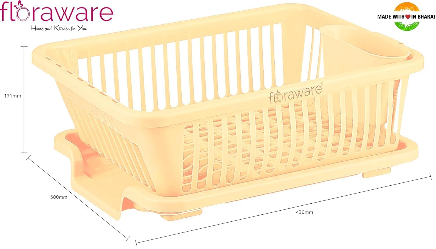 Floraware Unbreakable Kitchen Sink Dish Drying Rack - Space Saving Corner Dish Drainer & Organizer for Dishes, Cups & Utensils (Light Brown) | Perfect for Small Kitchens, Countertops & RV Use