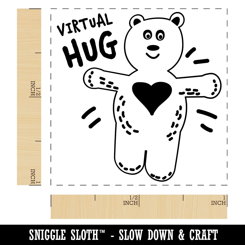 Virtual Hug Love Bear Cute Self-Inking Rubber Stamp - 1 Inch Small Stamp with Black Ink for Scrapbooking, Card Making & DIY Crafts