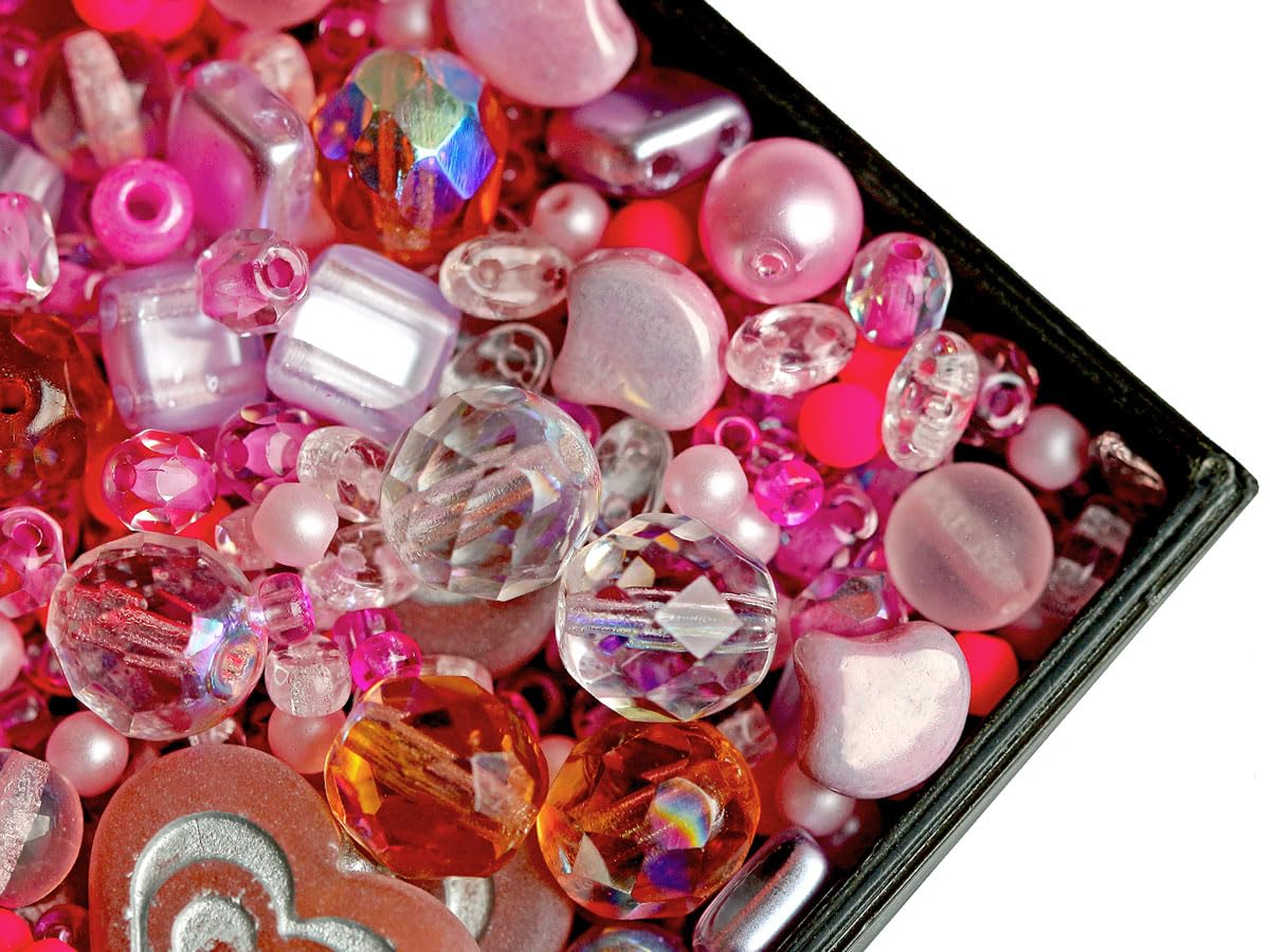 65g French Rose Fuchsia Czech Glass Bead Mix for Jewelry Making, DIY Crafts, Scrapbooking & Home Decor | Assorted Glass Beads for Necklaces, Bracelets, Earrings & Art Projects