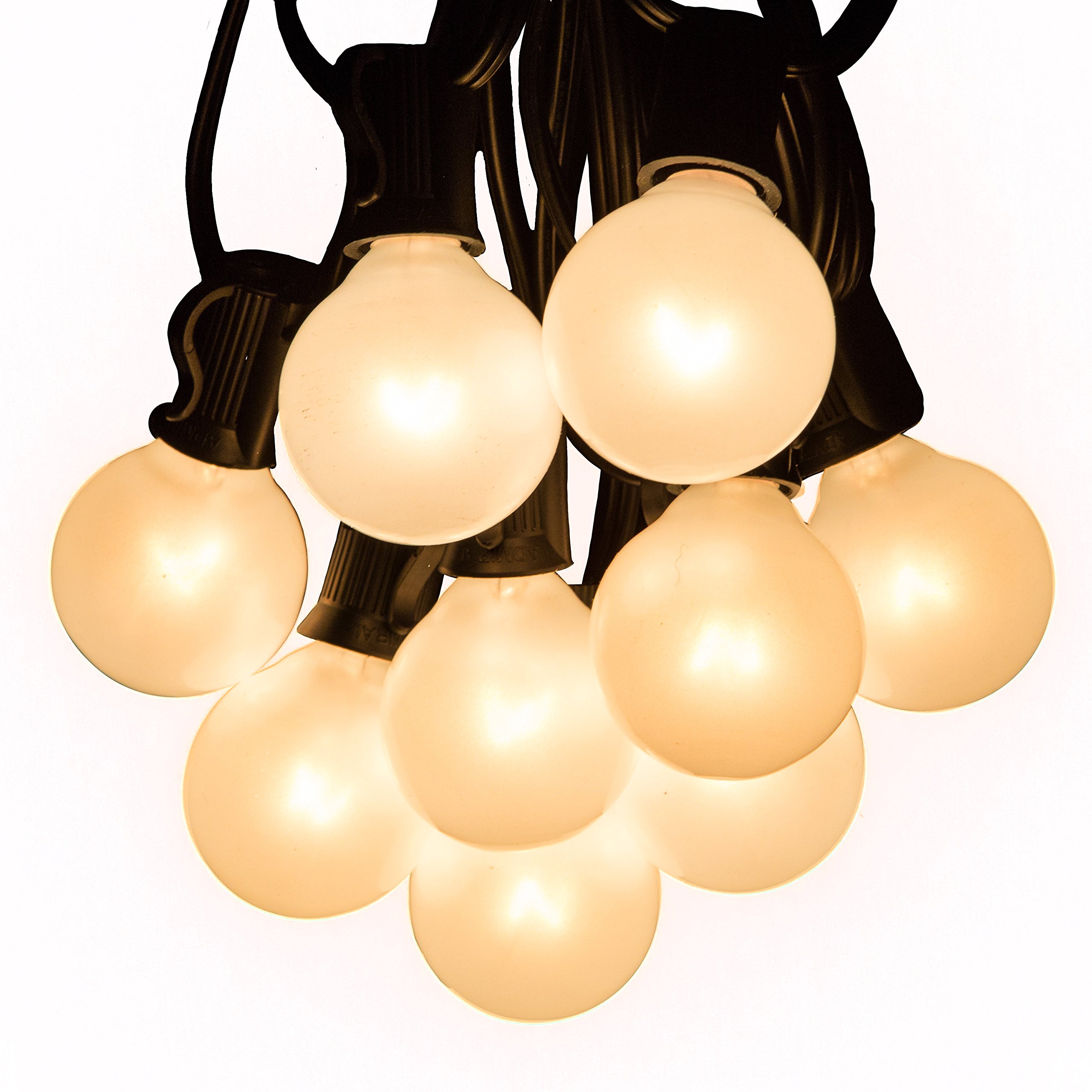 100 Foot Outdoor Globe Patio String Lights - Set of 100 G40 White Pearl 1.6 Inch Bulbs with Black Cord - Perfect for Backyard, Garden, Wedding & Party Decorations