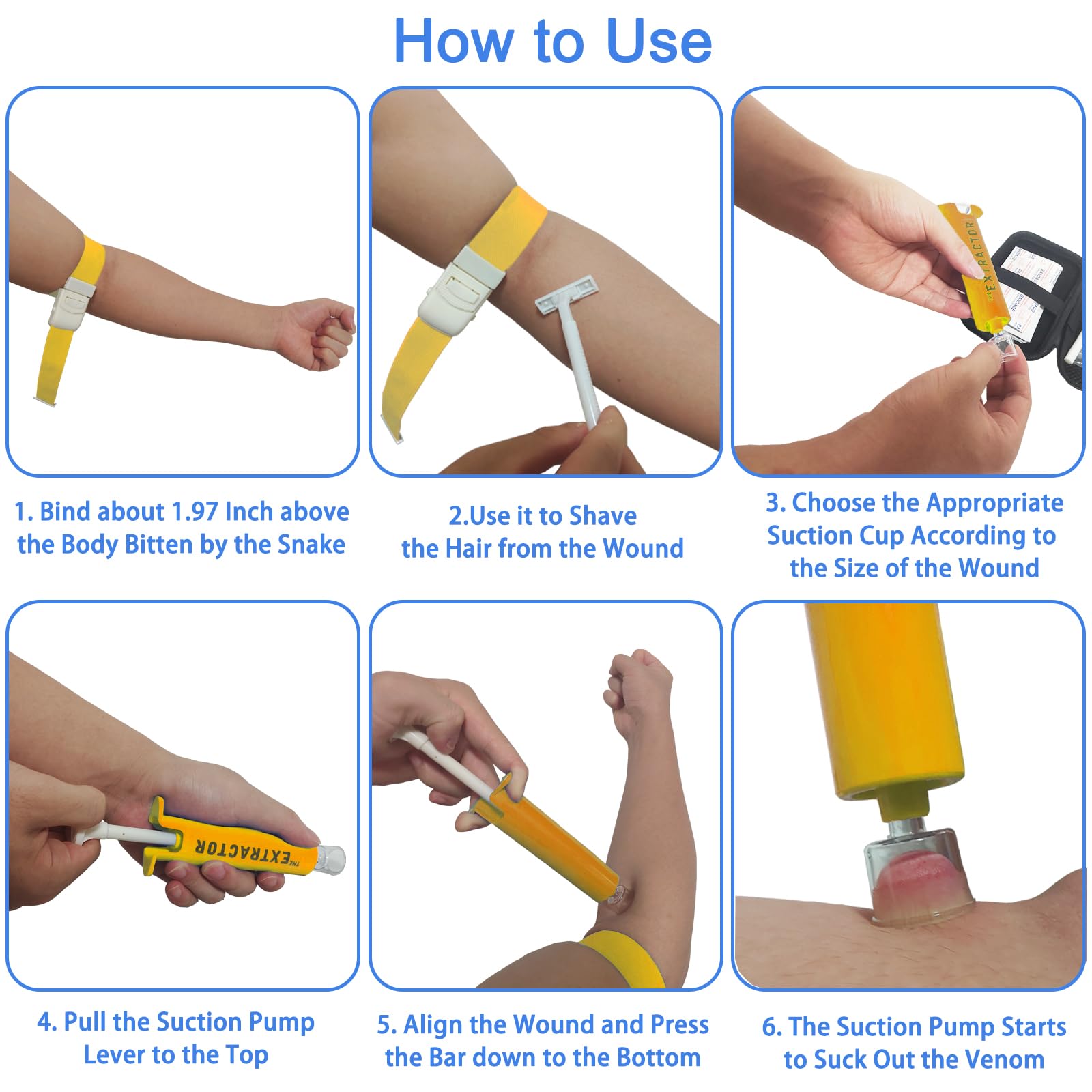 Snake Bite Kit for Humans & Dogs - Rattlesnake & Bee Sting First Aid Kit with Venom Extractor Suction Pump - Emergency Outdoor Safety for Hiking, Camping, Hunting & Backpacking (Yellow)