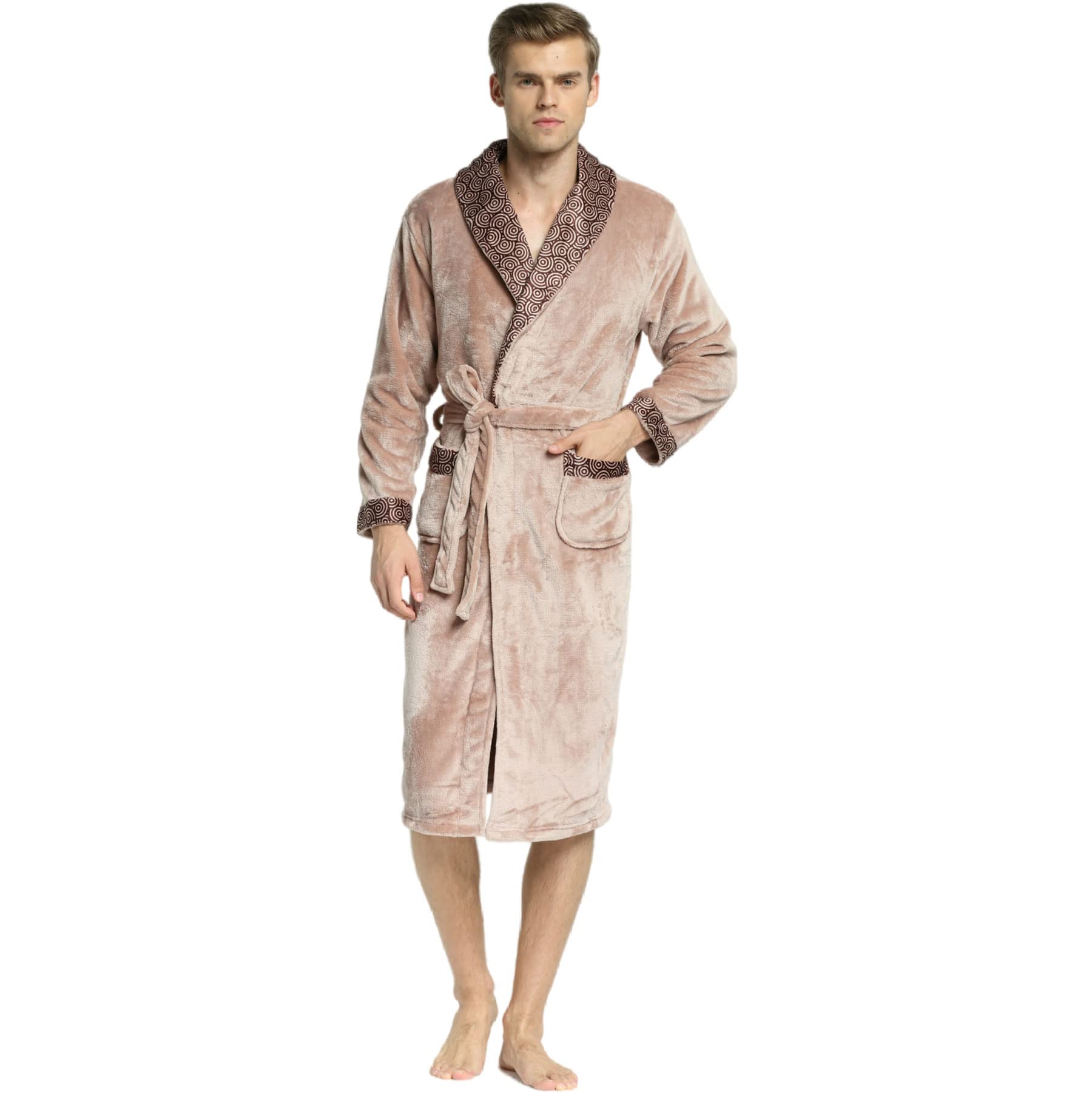 WIITON Men's Flannel Kimono Robe - Soft & Cozy Bathrobe for Sleepwear, Lounge Wear & Home Dressing - Plus Size Comfortable Nightgown for Relaxation, Spa & Cold Weather