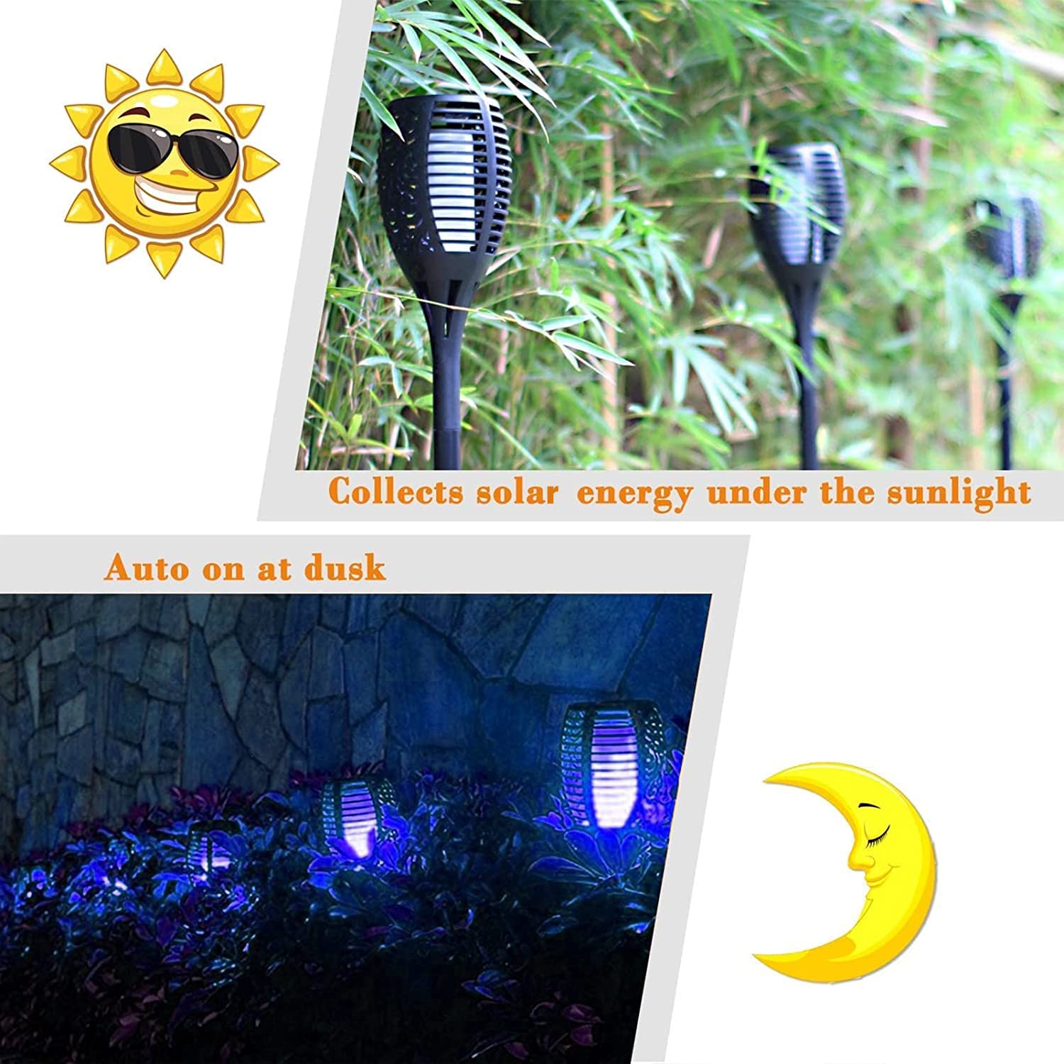 6 Pack Solar Lights Torches - Blue LED Flickering Flame Outdoor Waterproof Pathway Lights for Garden, Yard & Patio | Solar Powered Auto On/Off Landscape Lanterns | Perfect for Walkways, Driveways & Poolside Decor