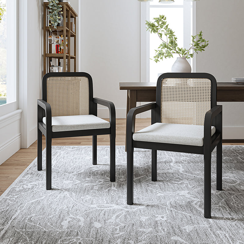Kevin Rattan Dining Chairs - Mid Century Modern Accent Chairs with Elegant Woven Backrest | Perfect for Dining Rooms, Living Spaces & Boho Home Decor