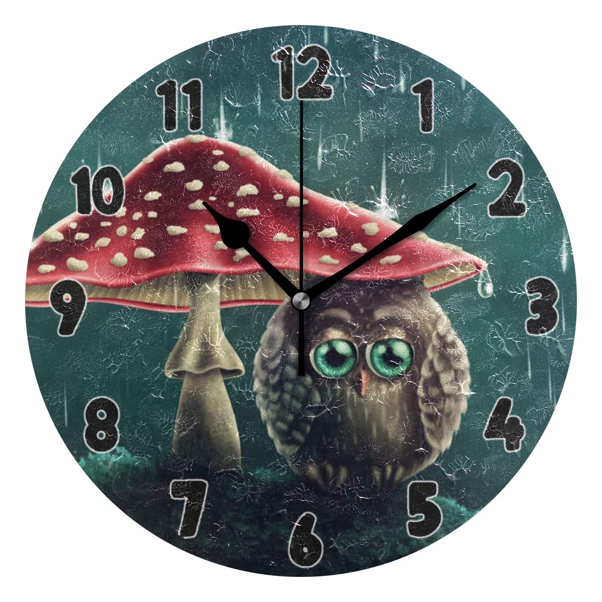 8 Inch Silent Non-Ticking Round Wall Clock - Husky Owl & Mushroom Design, Perfect for Bathroom, Living Room & Home Decor | Durable & Stylish Wall Clock for Kitchen, Bedroom, Office