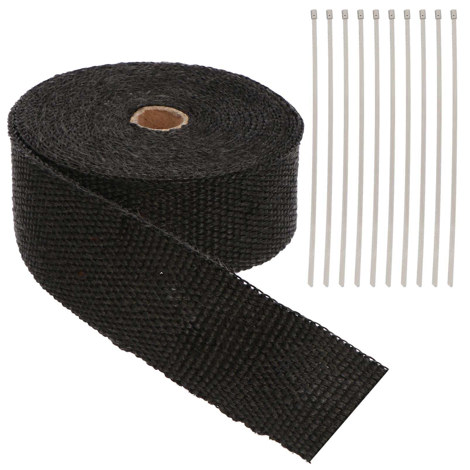 Garneck Exhaust Heat Wrap Roll - Lava Titanium Basalt Fiberglass Header Heat Shield with Stainless Steel Locking Ties - 10m for Motorcycle Manifold & Header Pipe - High-Temperature Protection for Racing, Off-Road & Performance Bikes