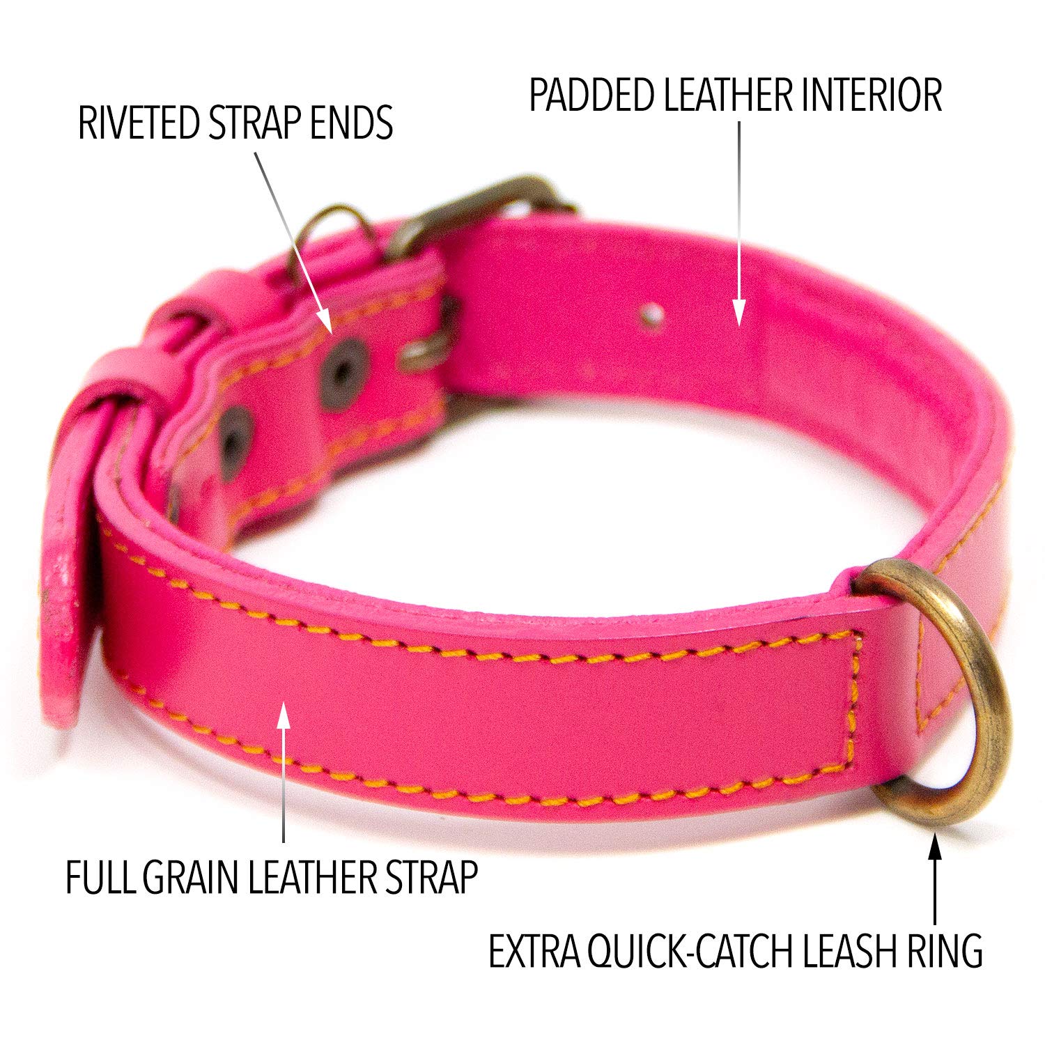 Premium Genuine Leather Dog Collar for Small Dogs - Soft Padded Full Grain Leather, Adjustable & Durable (Pink, Small) - Perfect for Daily Walks, Training & Fashion Accessory