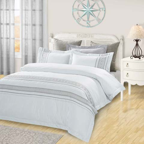 Premium Burlington Cotton Embroidered Duvet Cover Set - Soft Bedding for Master Bedroom, Guest Room & Luxury Hotels (King/Queen Size)