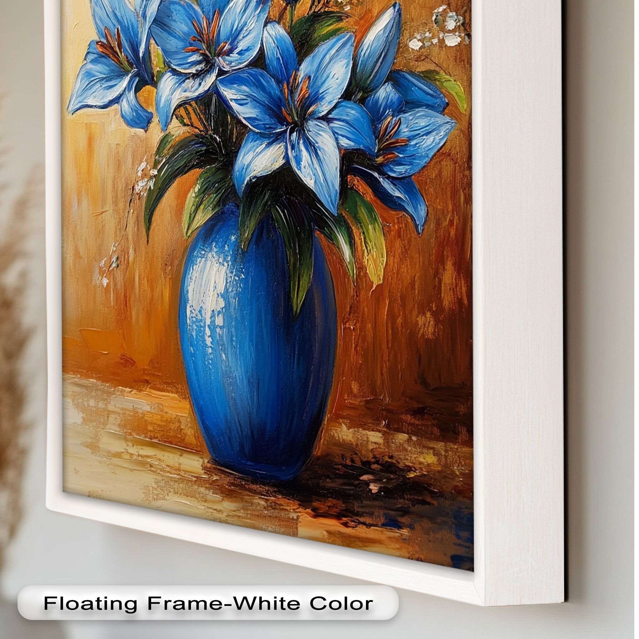 Azure Blossoms in Blue Vase - Hand-Painted Floral Oil Canvas Artwork for Living Room Decor | Wall Art for Home & Office
