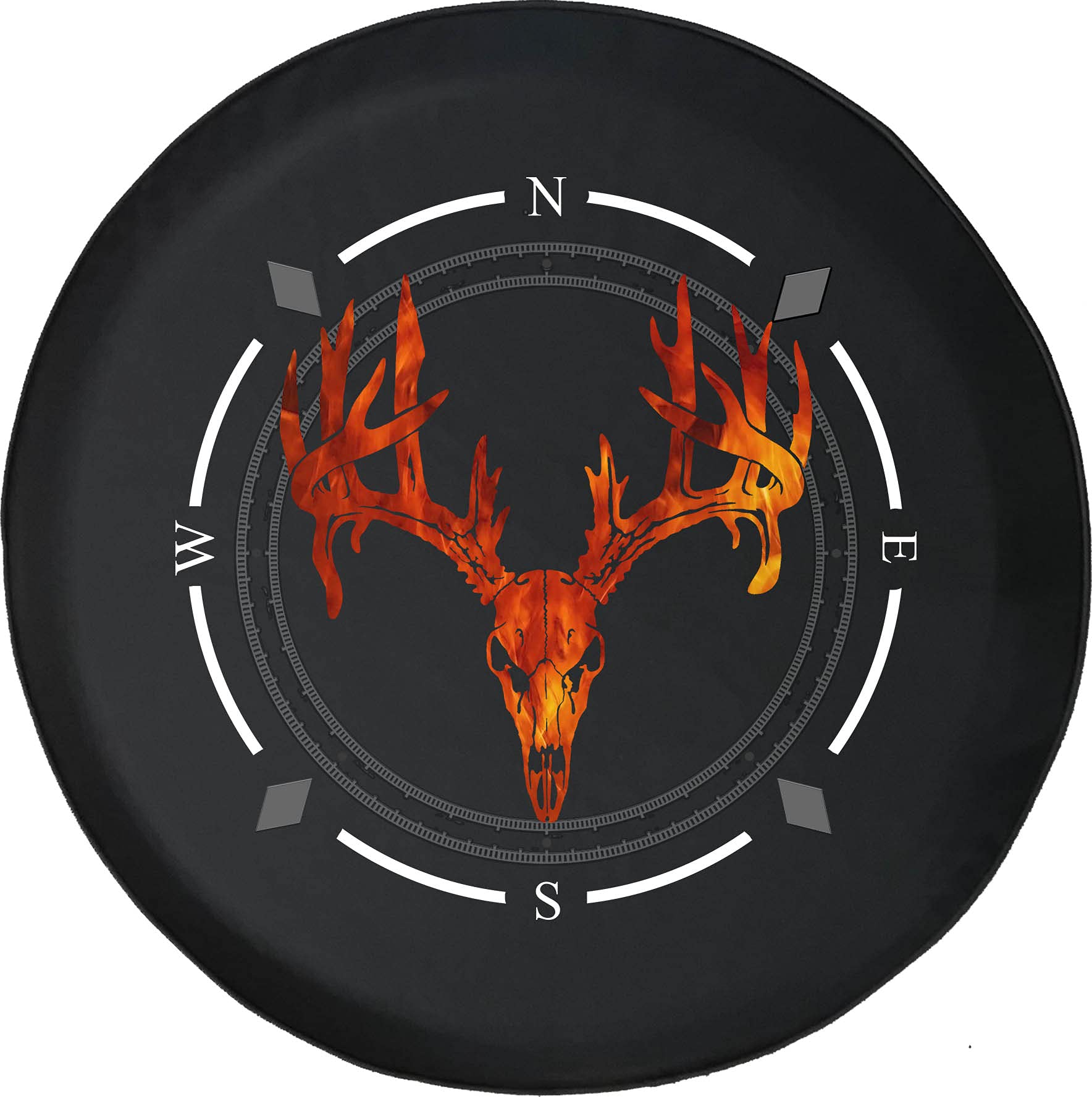 American Unlimited Spare Tire Cover with Compass, Deer Antlers & Skull Flames Design - Universal Fit for SUV, Trailer, RV & Most Vehicles - Perfect for Hunting Trips, Off-Road Adventures & Outdoor Camping