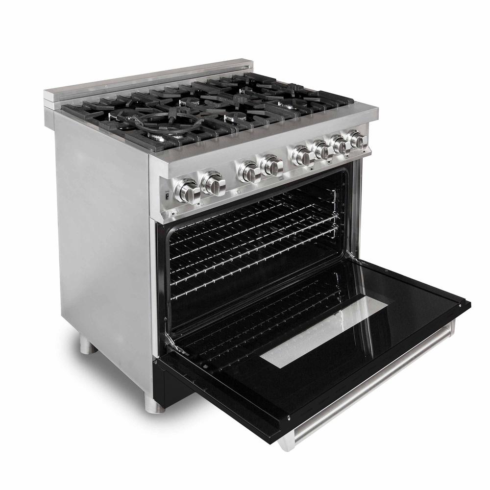 ZLINE 36 Inch 4.6 Cu Ft Dual Fuel Range with 6 Burner Gas Cooktop & Electric Convection Oven - Stainless Steel with Black Matte Door (RA BLM 36) - Perfect for Modern Kitchens, Home Chefs & Entertaining