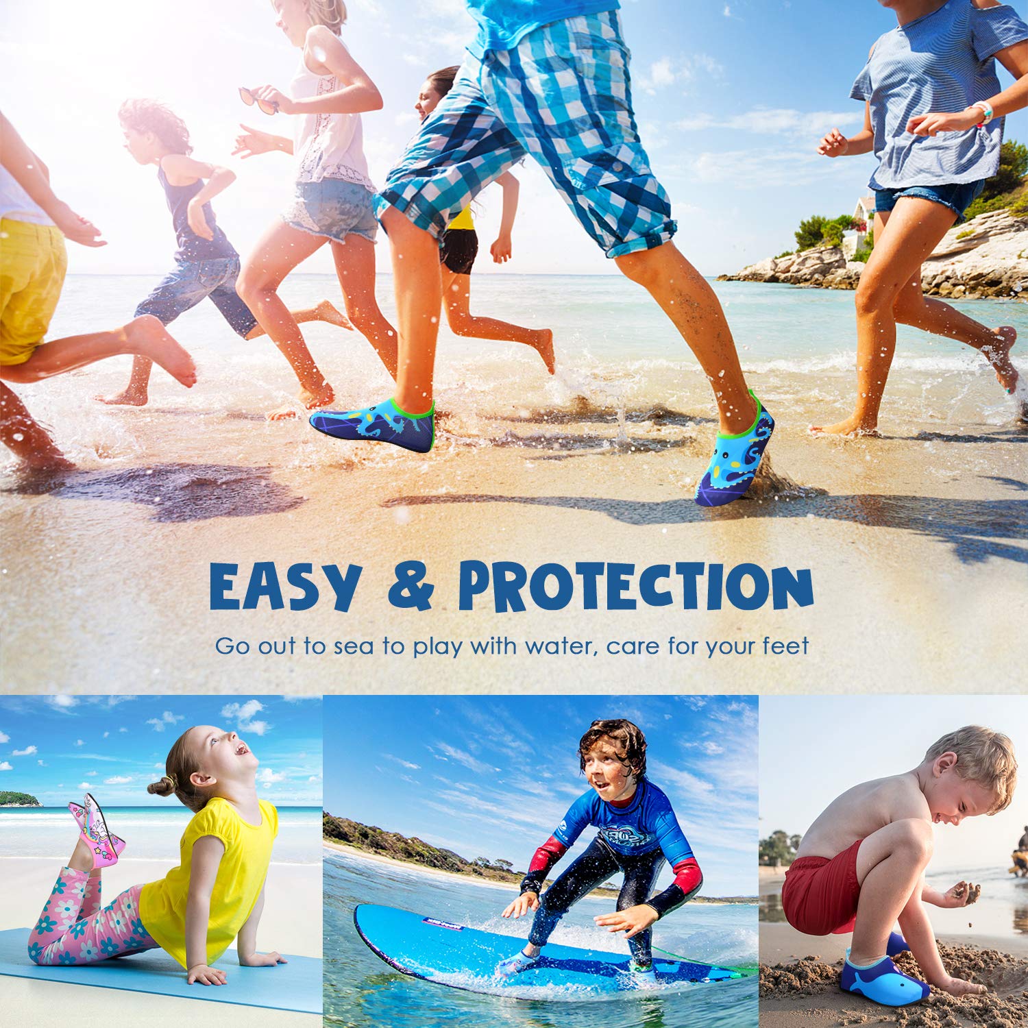Sunnywoo Kids Water Shoes for Boys & Girls - Quick-Dry Non-Slip Aqua Socks for Swimming, Beach, Pool & Outdoor Sports | Barefoot Water Skin Shoes for Toddlers & Children