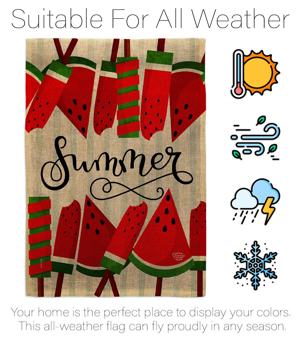 Double-Sided Watermelon Burlap Garden Flag - Summer Beach Pool Luau Tropical Party Decor - Made in USA - Perfect for Outdoor Yard, Patio, and Summer Celebrations
