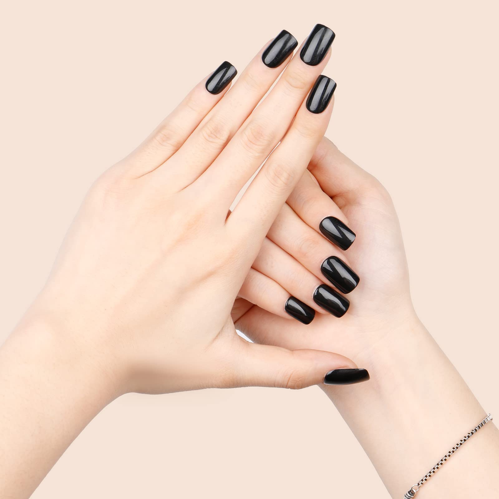 E&A 2 Packs Short Square Press On Nails - 24Pcs Black & 24Pcs White Gel False Nails Kit with Glue - Easy Stick On Manicure Nail Art Tips for Women & Girls - Perfect for Parties, Weddings, and Daily Wear
