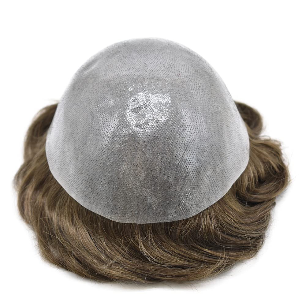 100% European Human Hair Toupee for Men - 0.12mm Thin Skin V-Looped Hair Replacement System with Durable Poly Base (8