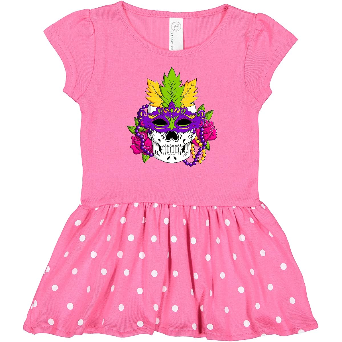 Inktastic Mardi Gras Skull with Masquerade Mask Baby Girl Dress - Festive Infant Outfit for Carnival, Halloween & Costume Parties