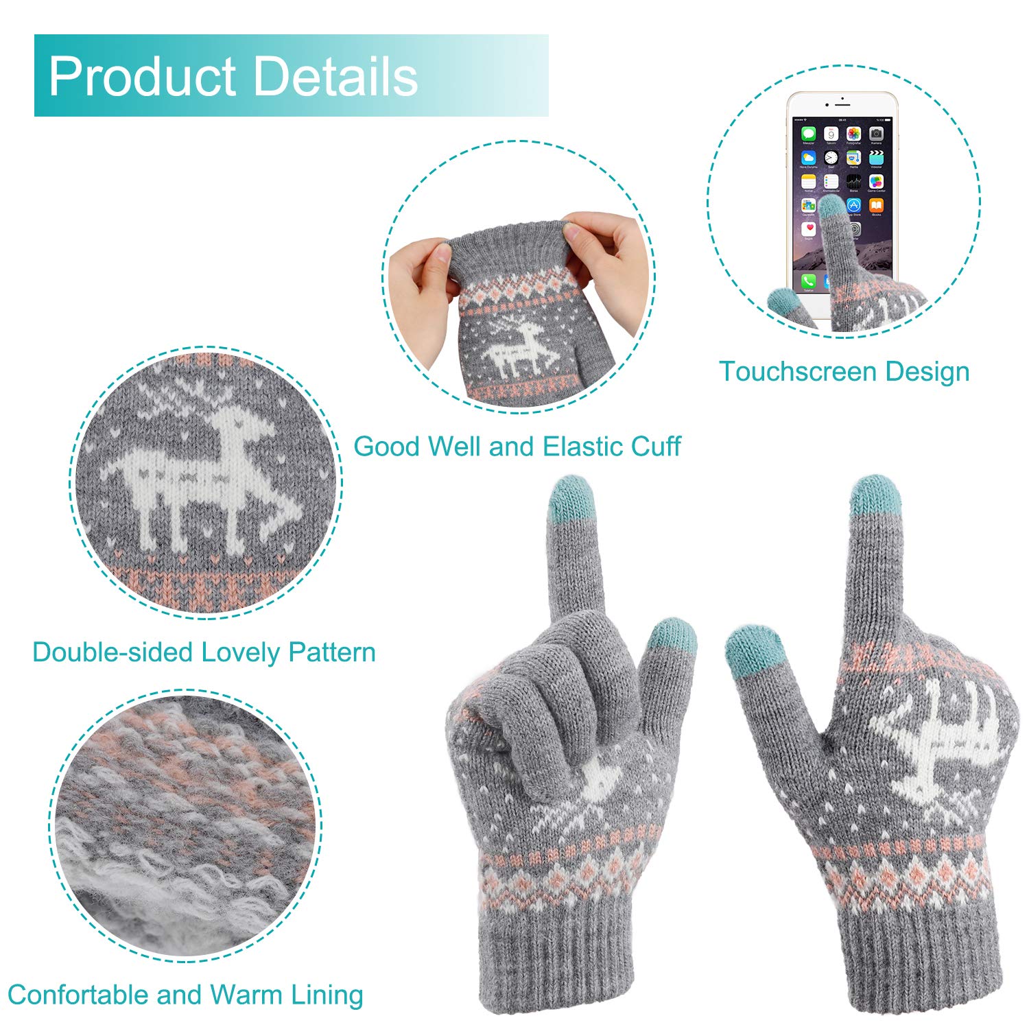 Women's Touch Screen Gloves - Warm Knitted Mittens for Winter & Phone Use