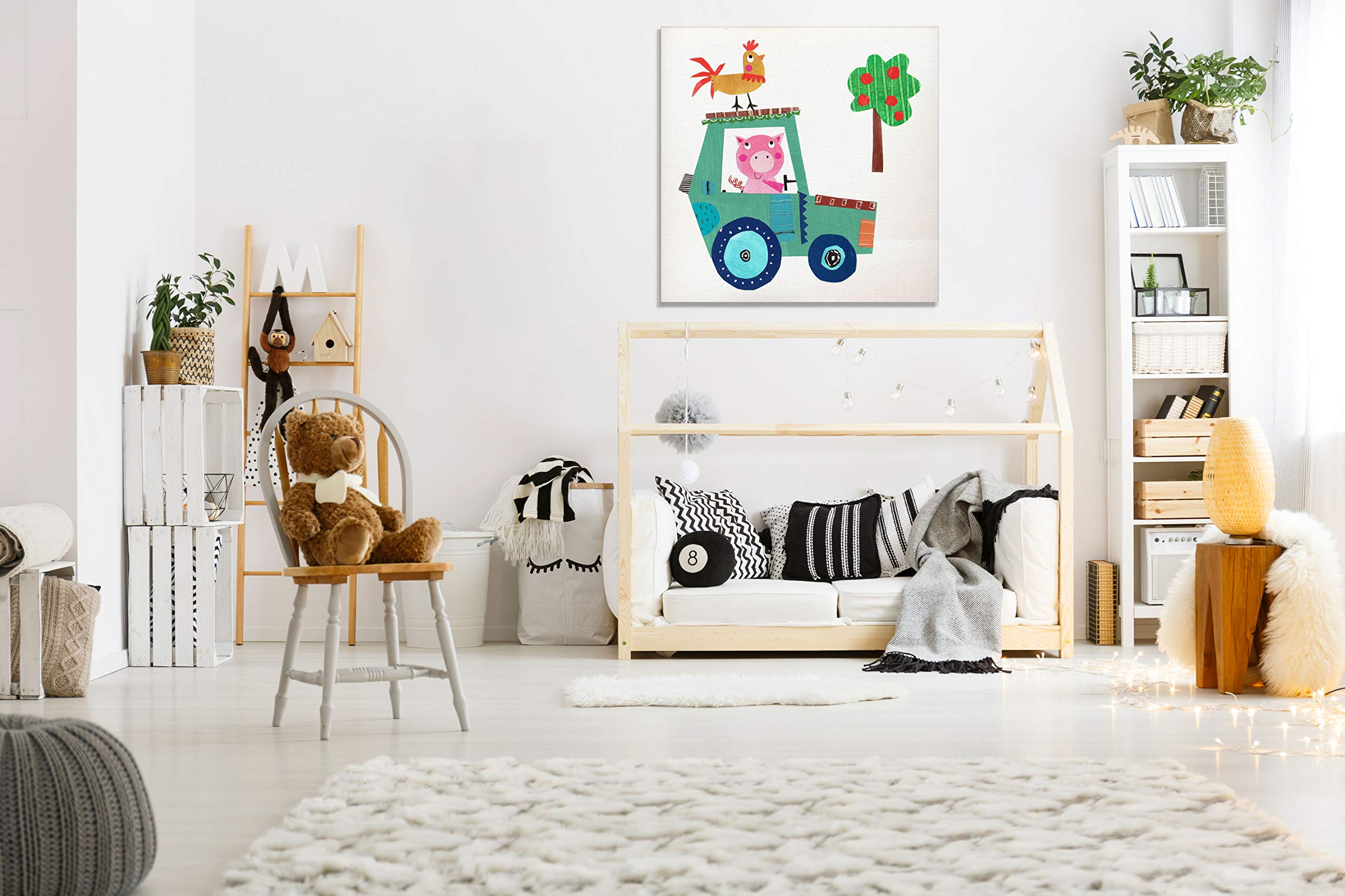 Cute Farm Pig Wall Art - 16x16 Inch Nursery Decor, Kids Room & Playroom Animal Painting - Perfect for Farmhouse, Rustic & Children's Bedroom Decorations