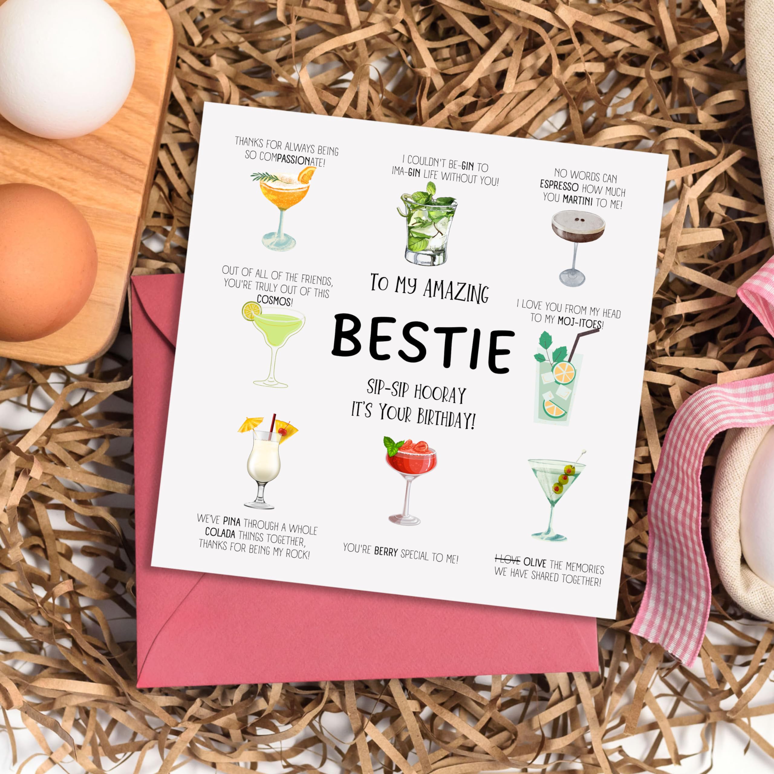 TEEMI Best Friend Birthday Card - Funny Cocktail Themed Greeting Card for Besties, BFFs & Close Friends | Perfect for Birthdays, Galentine's Day & Friendship Celebrations