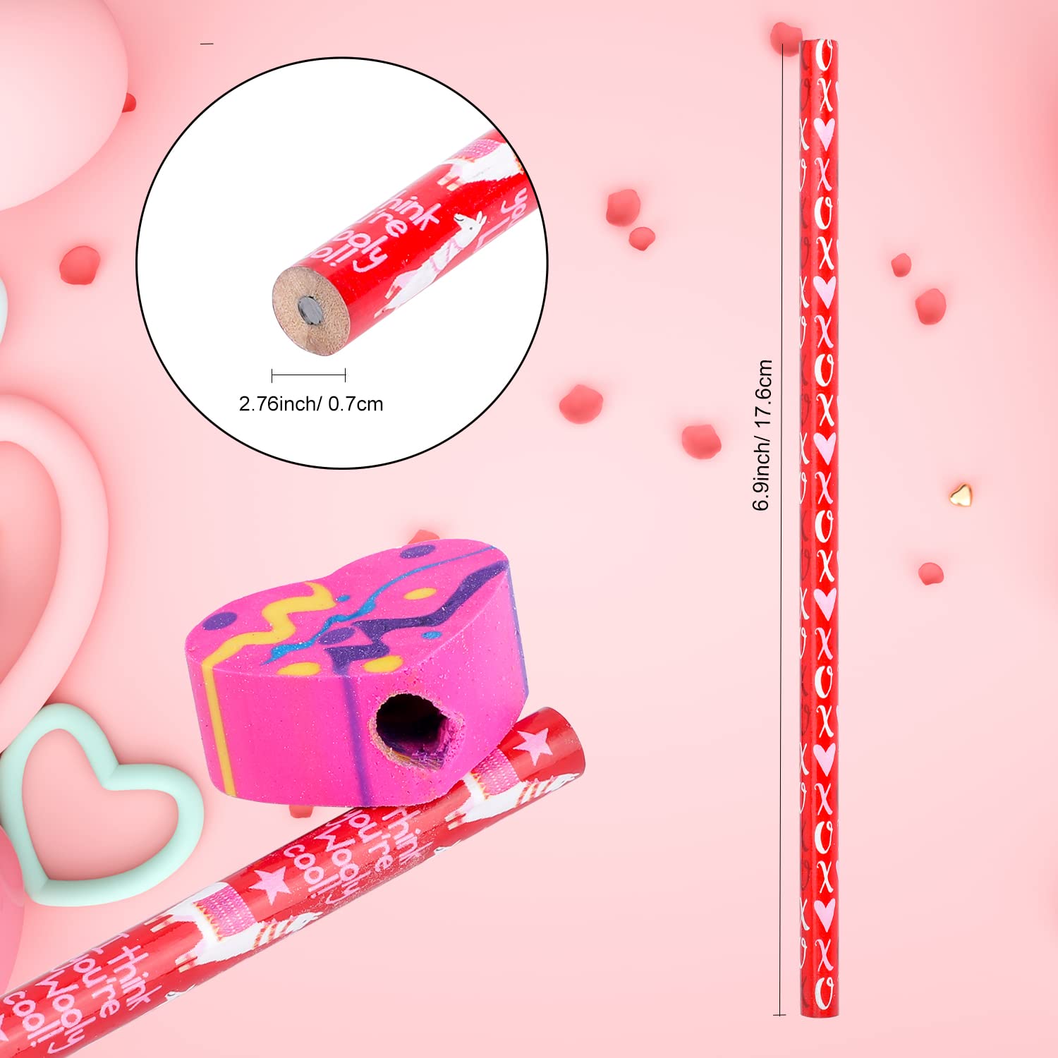 Konsait Valentine's Day Pencils Set - 12 Pack with Giant Heart & Lips Eraser Toppers for School Party Favors, Goodie Bag Fillers & Teacher Gifts | Perfect for Valentine's Day Celebrations, Classroom Rewards & Holiday Gift Exchanges