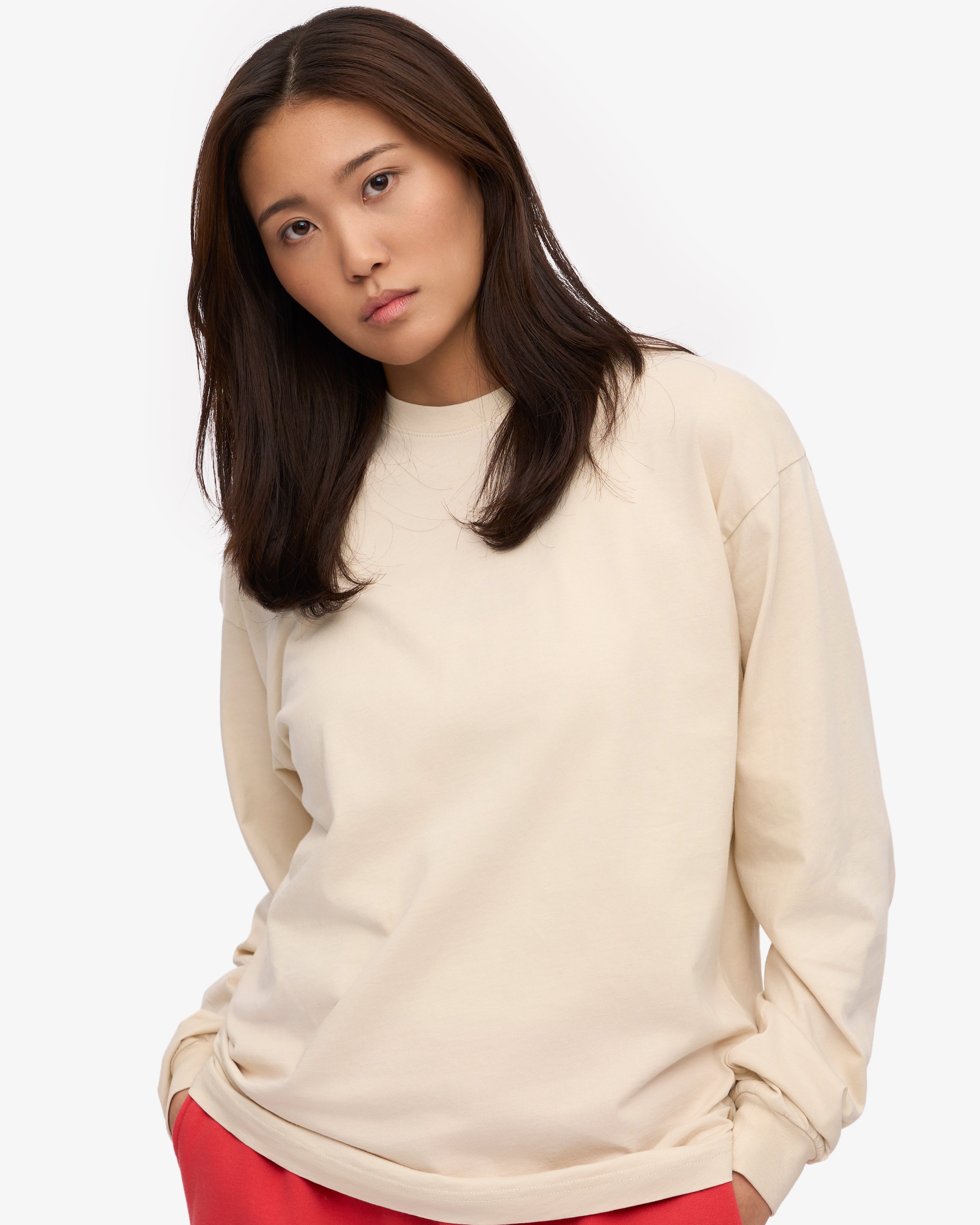Oversized Organic Long Sleeve T-Shirt for Women - Soft Ivory White Cotton Shirt - Casual Loungewear & Layering Essential