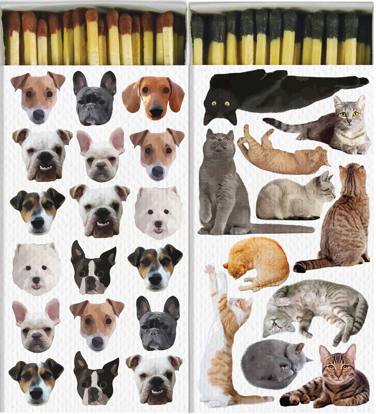 Decorative Cat & Dog Match Boxes - Set of 2 for Candles, Grills, Fireplaces