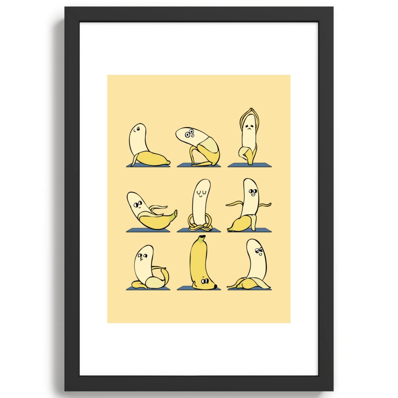 Banana Yoga Framed Art Print - Modern Black Wall Decor - 13x19 Inches Small Size - Perfect for Living Room, Bedroom & Office Decor