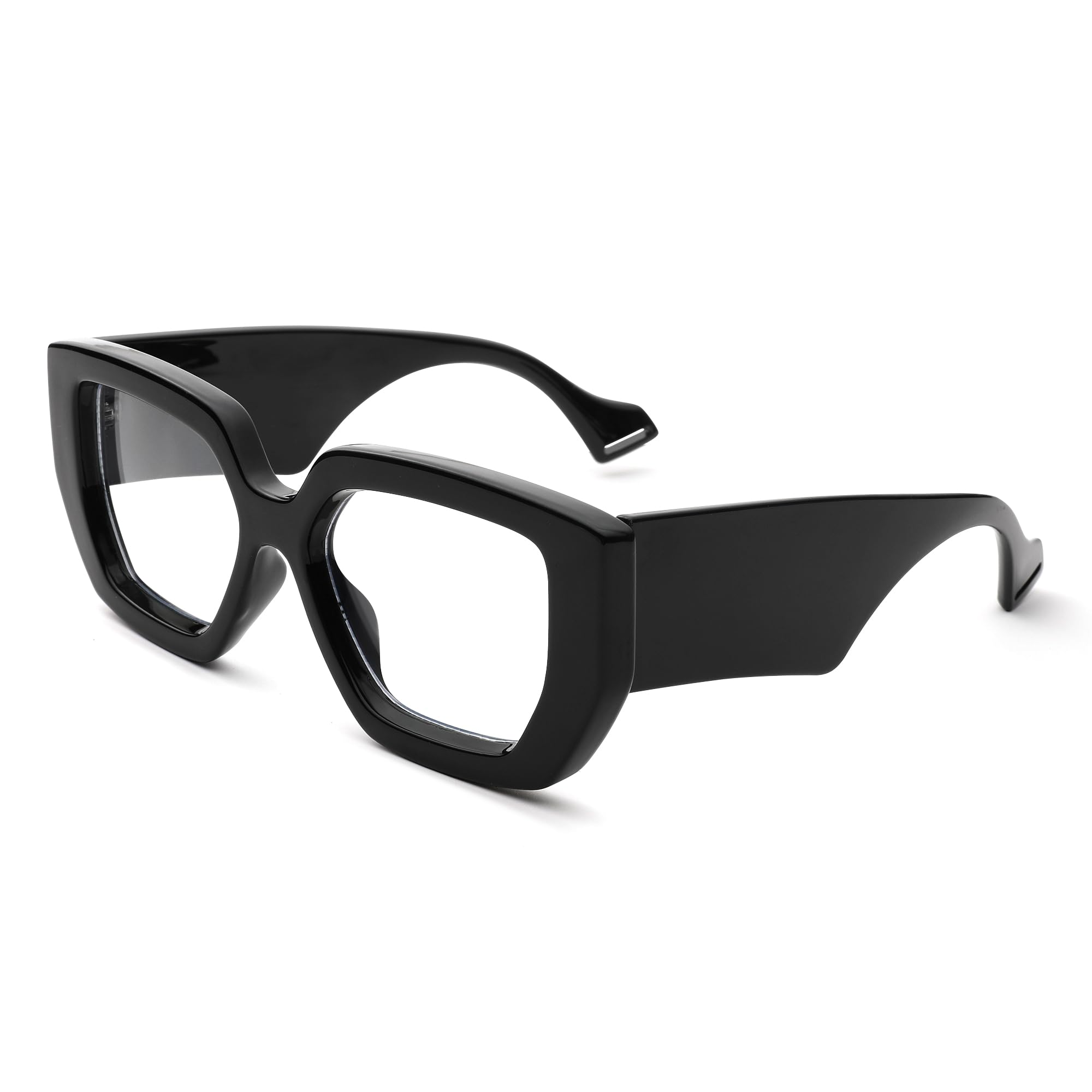 COASION Blue Light Blocking Glasses for Women & Men - Thick Frame Non-Prescription Computer Glasses with Oversized Square Lens for Eye Strain Relief - Perfect for Gaming, Office Work & Screen Time