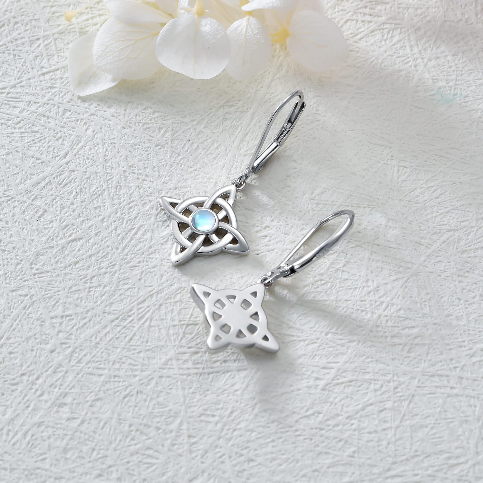 925 Sterling Silver Celtic Knot Earrings with Moonstone - Elegant Celtic Jewelry for Women & Girls | Perfect for Weddings, Parties & Everyday Wear