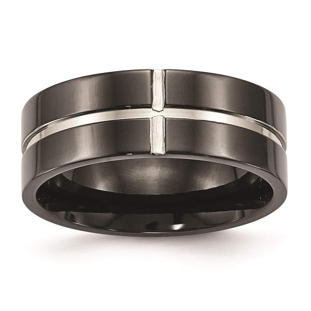Titanium Black Ion Plated Grooved Comfort Ring for Women - Durable & Hypoallergenic Fine Jewelry - Perfect Gift for Her, Anniversary, Birthday & Special Occasions