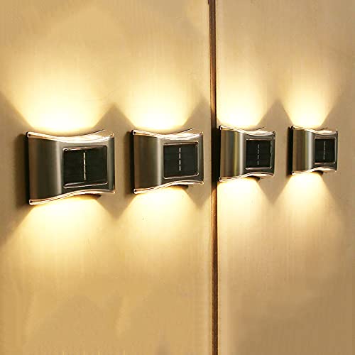 Solar LED Wall Lights - Waterproof Outdoor Garden & Balcony Lighting (4 Pack, Warm White) for Fence & Pathway