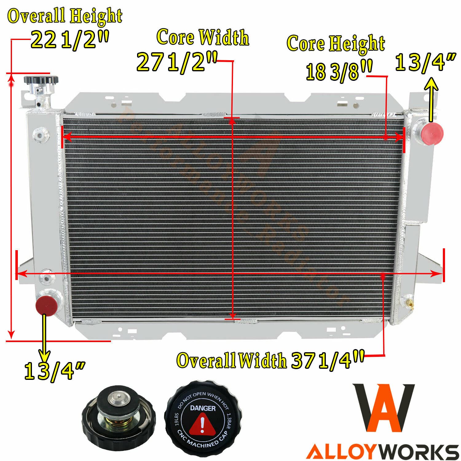 AlloyWorks 4-Row Aluminum Radiator with Fan Shroud Kit & Relay for 1985-1997 Ford F-150 F-250 F-350 & Bronco V8 - High-Performance Cooling Upgrade for Trucks & Off-Road Vehicles