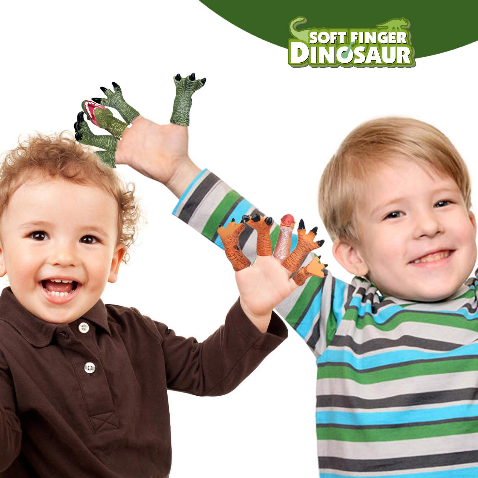 Dinosaur Toys for Kids - 20pcs Rubber Dinosaur Finger Puppets Set with Heads, Paws & Feet - Educational Bath Toys & Role Play Figures for Toddlers - Perfect for Storytelling, Bathtime Fun & Preschool Learning Activities