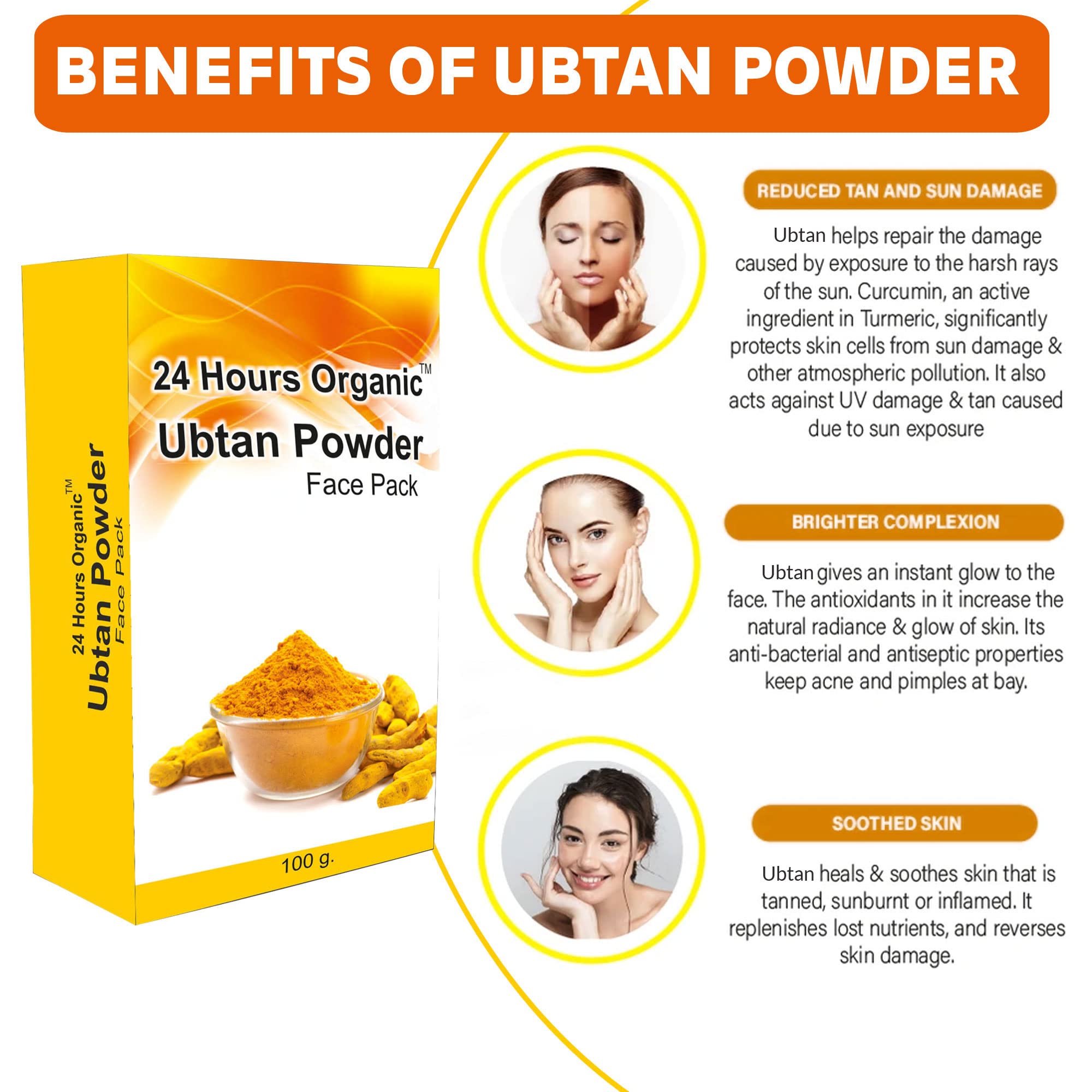 24 Hours Organic Ubtan Powder Face Pack for Women & Men - Natural Skincare for Glowing Soft Skin, Tan Removal, Deep Cleansing, Exfoliation, Anti-Acne & Blackhead Treatment - 100g with Free Rose Water - Perfect for Daily Beauty Routine & Spa Treatments