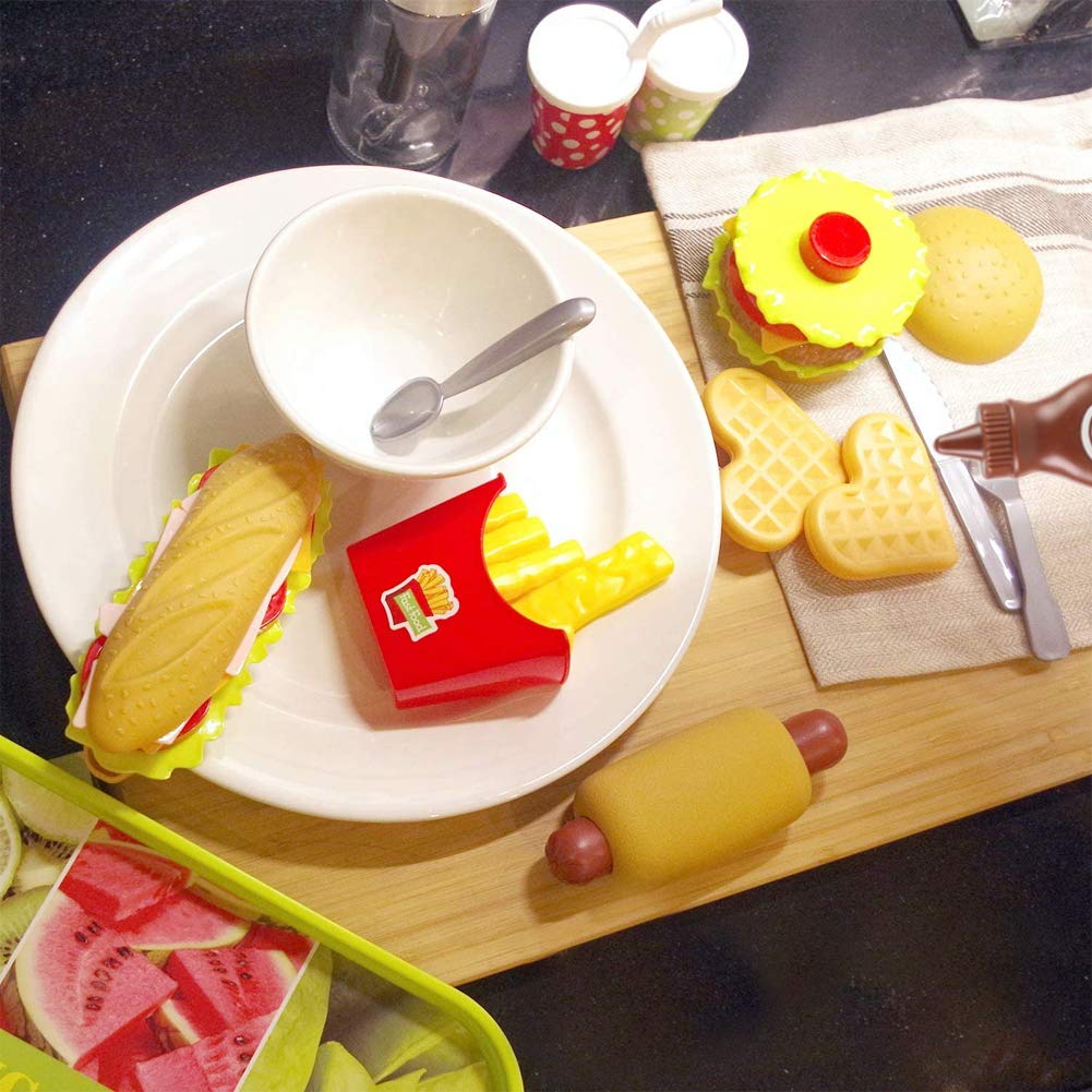 LovesTown 20-Piece Kids Pretend Play Food Set - Realistic Toy Burgers & Fast Food for Toddlers - Perfect for Birthday Gifts, Role Play & Kitchen Fun (Ages 3+)