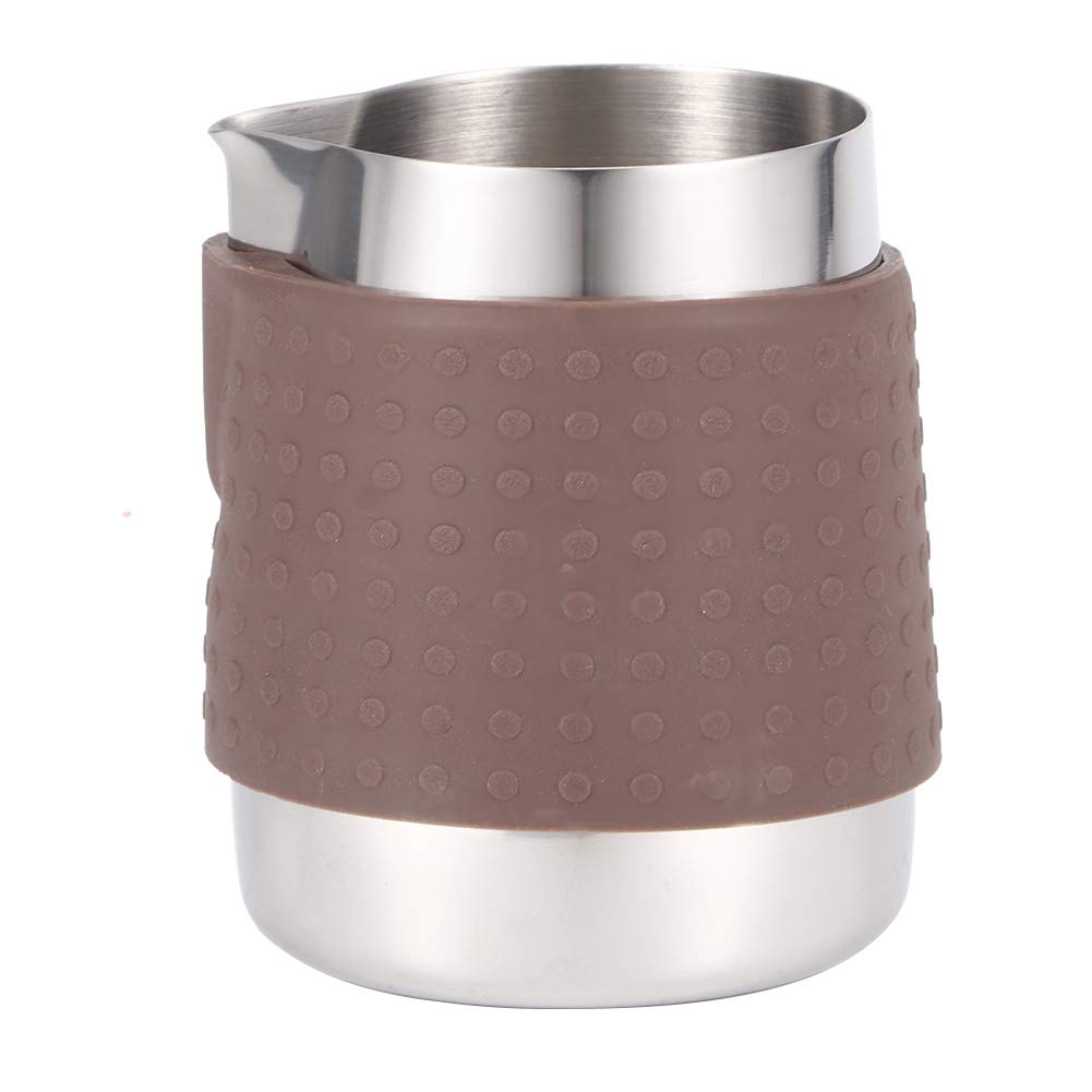 350ml Coffee Milk Frothing Pitcher for Latte Art - Espresso Machine Compatible Milk Frother Jug, Barista Tools for Home & Cafe Use (Brown)