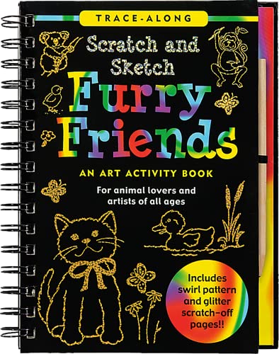 Scratch & Sketch Furry Friends Art Activity Book for Kids & Adults - Creative Animal Drawing Kit with Wooden Stylus - Perfect Gift for Animal Lovers, Artists, and Family Bonding Activities